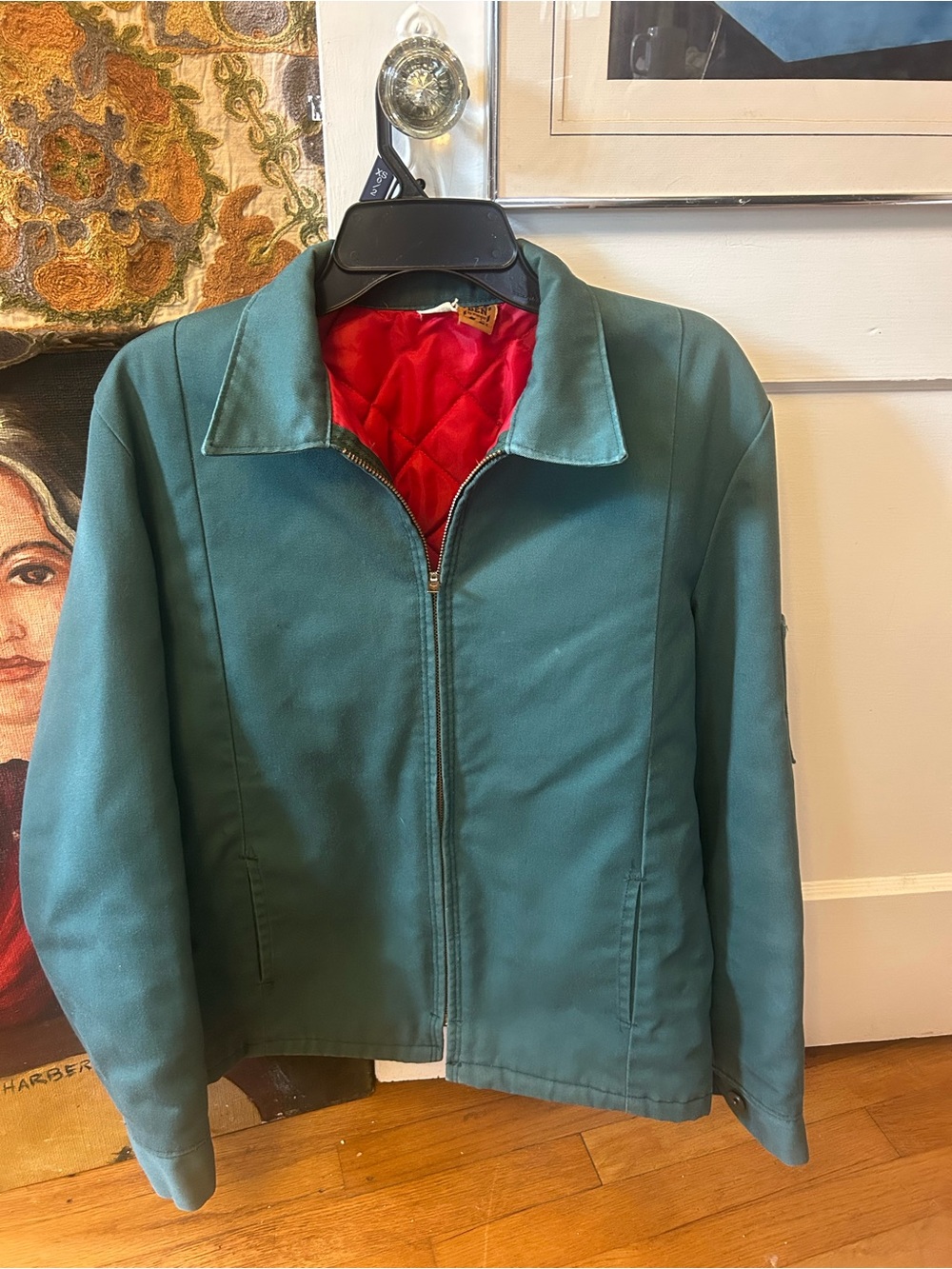 Wrangler Teal Bomber Jacket with Red Quilted Lining